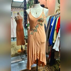 Soft Peach Embroidered Lakra Dress size M/L